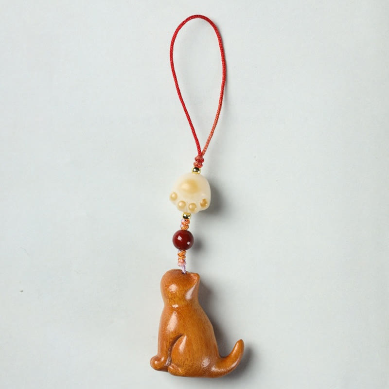 Buddha Stones Petite Feuille Bois de Santal Rouge Bois de Santal Vert Bois de Santal Chat Assis Apaisant Téléphone Décoration Suspendue - Santal - image 14