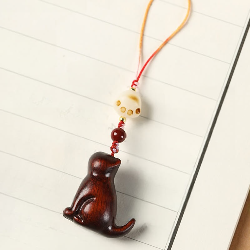 Buddha Stones Petite Feuille Bois de Santal Rouge Bois de Santal Vert Bois de Santal Chat Assis Apaisant Téléphone Décoration Suspendue - image 7
