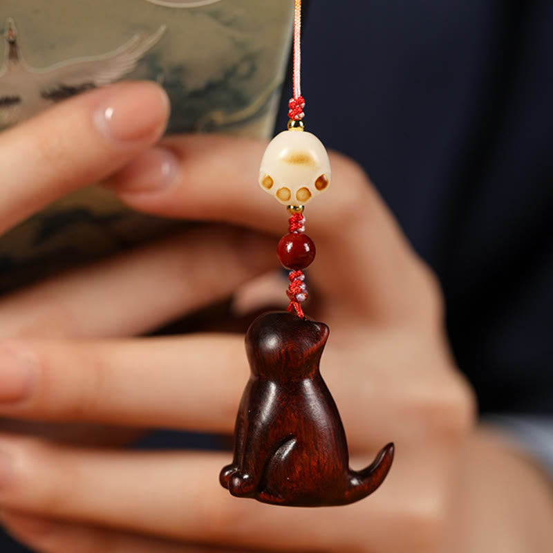 Buddha Stones Petite Feuille Bois de Santal Rouge Bois de Santal Vert Bois de Santal Chat Assis Apaisant Téléphone Décoration Suspendue - image 5