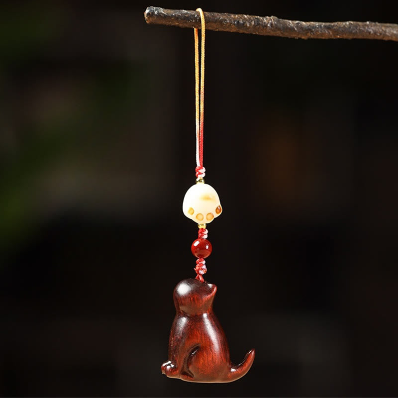Buddha Stones Petite Feuille Bois de Santal Rouge Bois de Santal Vert Bois de Santal Chat Assis Apaisant Téléphone Décoration Suspendue - Bois de santal rouge à petites feuilles - image 1