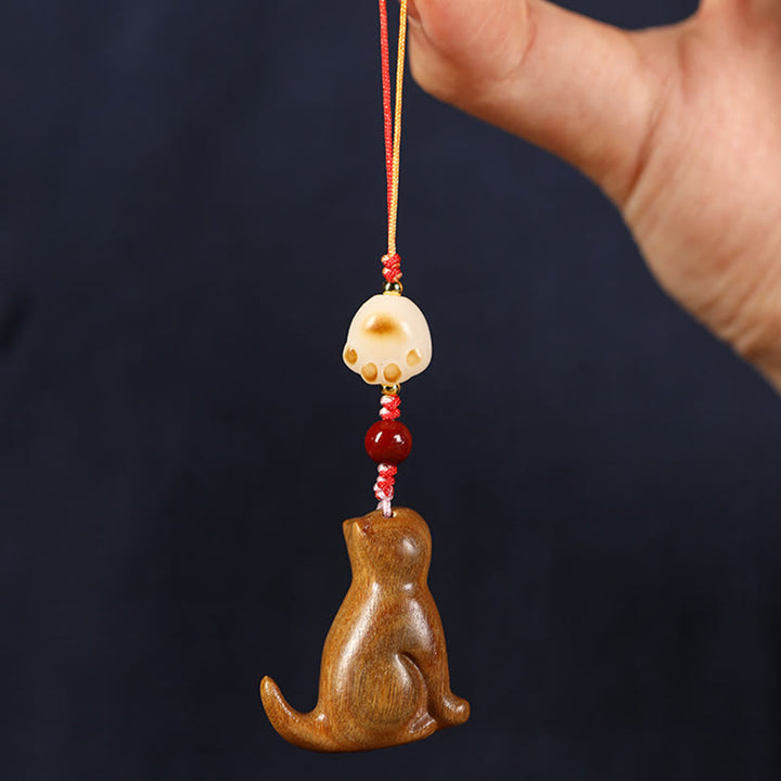 Buddha Stones Petite Feuille Bois de Santal Rouge Bois de Santal Vert Bois de Santal Chat Assis Apaisant Téléphone Décoration Suspendue - image 11