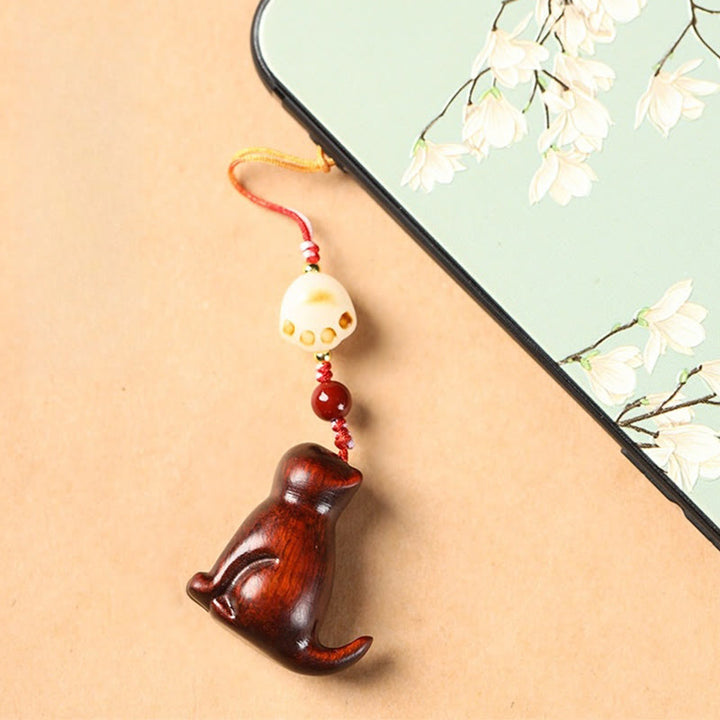 Buddha Stones Petite Feuille Bois de Santal Rouge Bois de Santal Vert Bois de Santal Chat Assis Apaisant Téléphone Décoration Suspendue - image 4