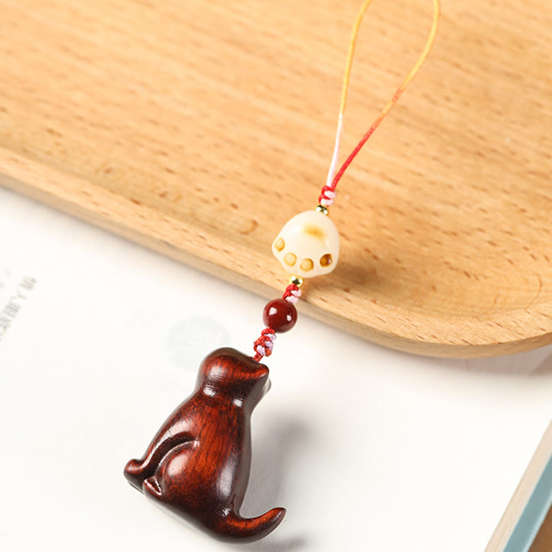 Buddha Stones Petite Feuille Bois de Santal Rouge Bois de Santal Vert Bois de Santal Chat Assis Apaisant Téléphone Décoration Suspendue - image 6