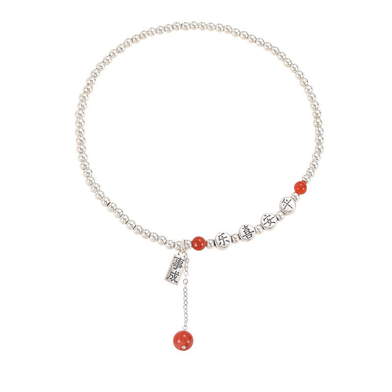 Bracelet de cheville en argent sterling 925 avec petites perles d'agate rouge et pierres de Buddha Stones , symbole de paix et de joie
