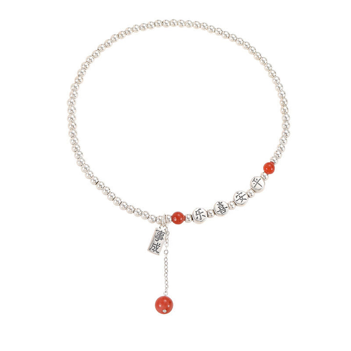 Bracelet de cheville en argent sterling 925 avec petites perles d'agate rouge et pierres de Buddha Stones , symbole de paix et de joie