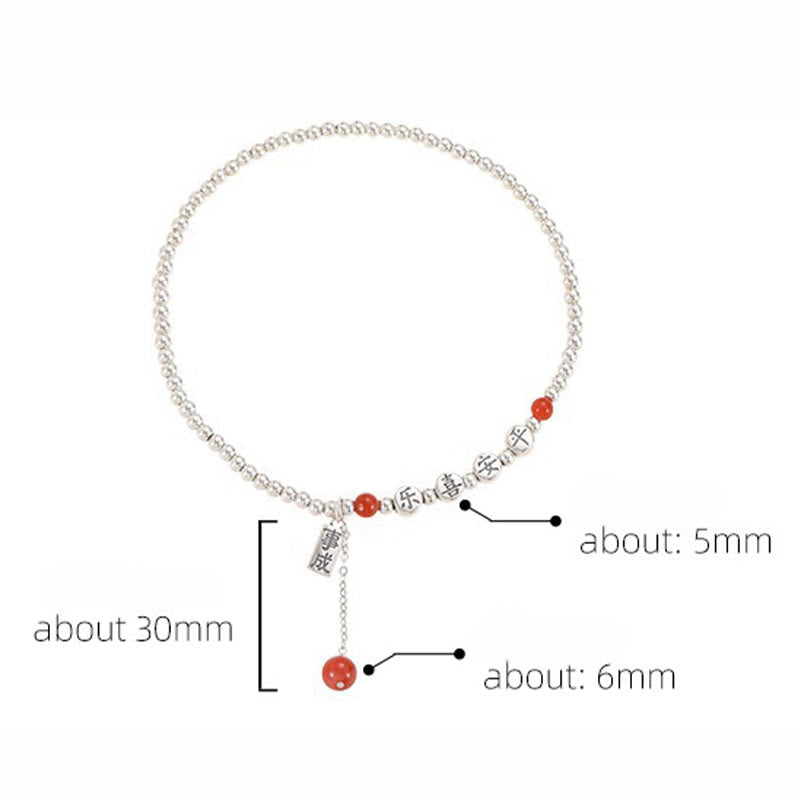 Bracelet de cheville en argent sterling 925 avec petites perles d'agate rouge et pierres de Buddha Stones , symbole de paix et de joie