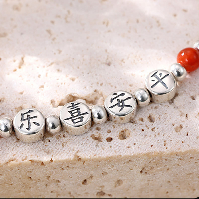 Bracelet de cheville en argent sterling 925 avec petites perles d'agate rouge et pierres de Buddha Stones , symbole de paix et de joie