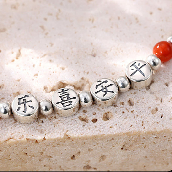 Bracelet de cheville en argent sterling 925 avec petites perles d'agate rouge et pierres de Buddha Stones , symbole de paix et de joie