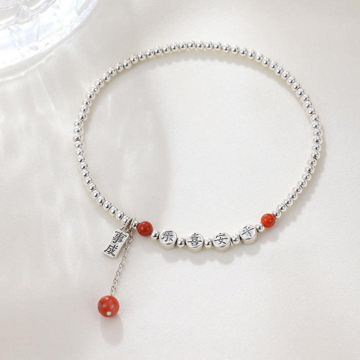 Bracelet de cheville en argent sterling 925 avec petites perles d'agate rouge et pierres de Buddha Stones , symbole de paix et de joie - image 1
