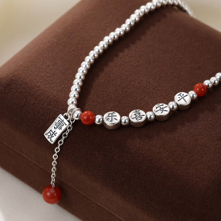 Bracelet de cheville en argent sterling 925 avec petites perles d'agate rouge et pierres de Buddha Stones , symbole de paix et de joie