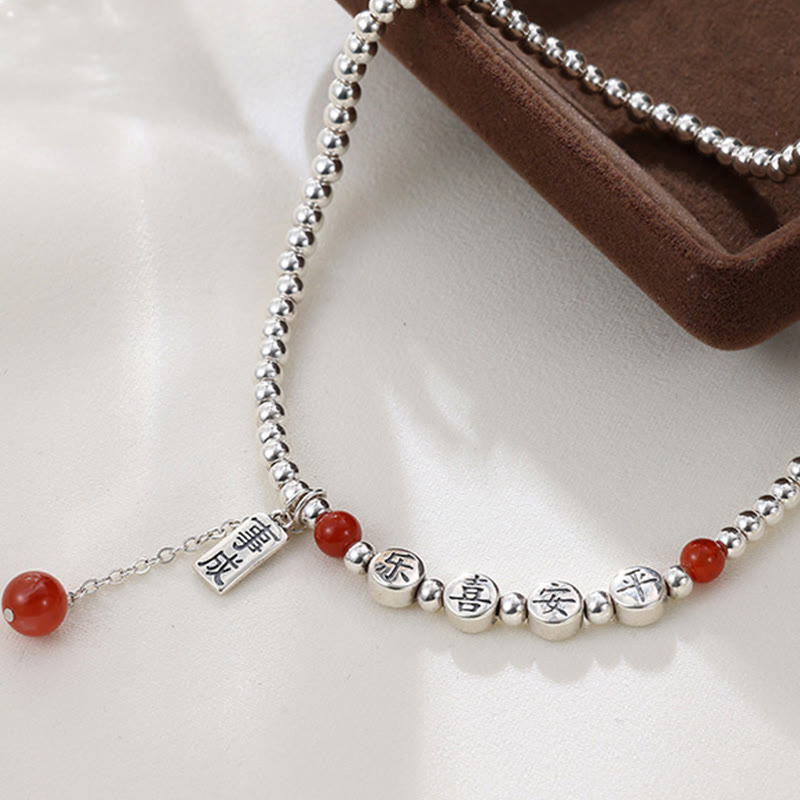 Bracelet de cheville en argent sterling 925 avec petites perles d'agate rouge et pierres de Buddha Stones , symbole de paix et de joie