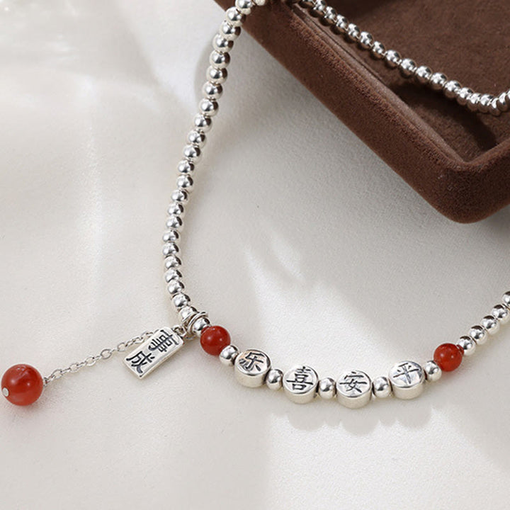 Bracelet de cheville en argent sterling 925 avec petites perles d'agate rouge et pierres de Buddha Stones , symbole de paix et de joie