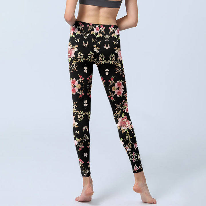 Leggings de sport à imprimé feuilles et fleurs de rose et Buddha Stones pour femmes - image 7