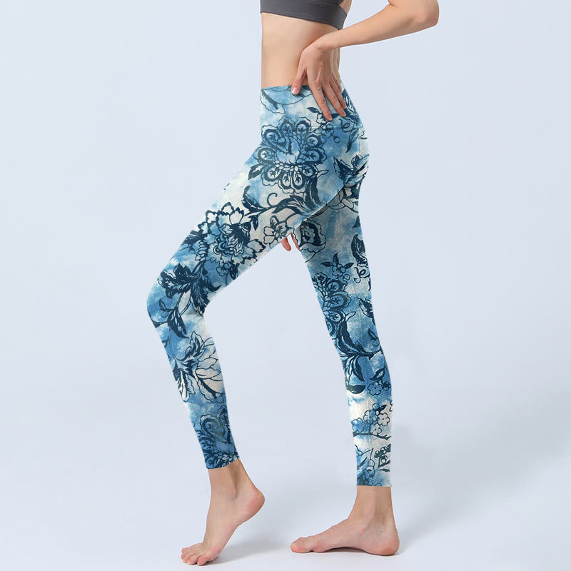 Leggings de sport à imprimé pivoine et chrysanthème Buddha Stones pour femme - image 3