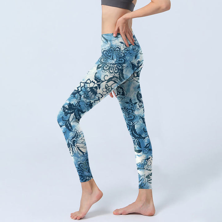 Leggings de sport à imprimé pivoine et chrysanthème Buddha Stones pour femme - image 3