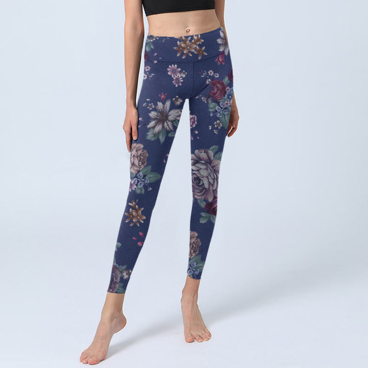 Leggings de sport à imprimé Buddha Stones, roses rouges, pivoines et chrysanthèmes, pantalons de yoga pour femmes - image 6