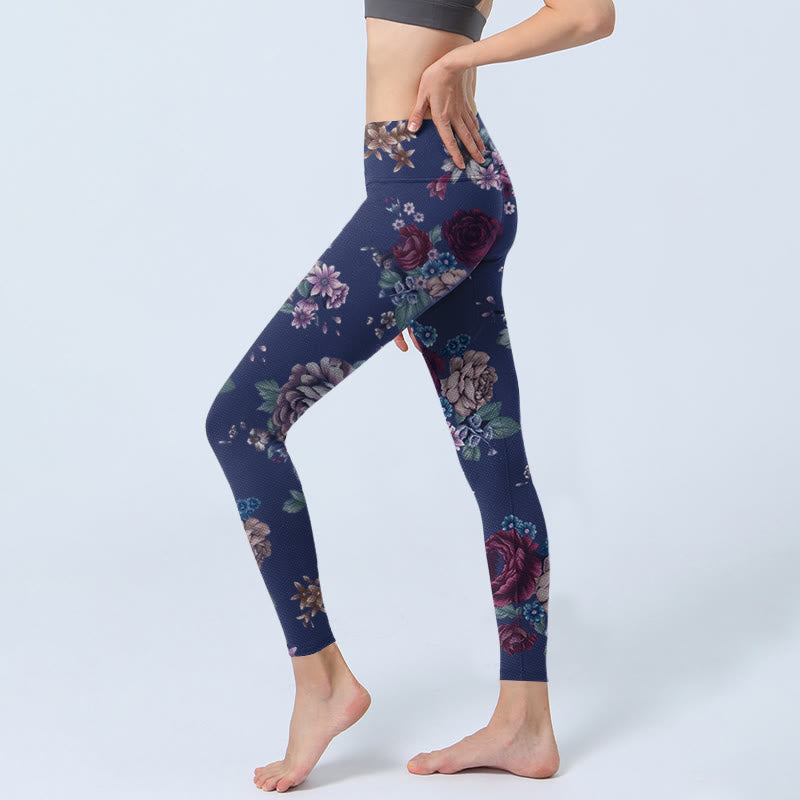 Leggings de sport à imprimé Buddha Stones, roses rouges, pivoines et chrysanthèmes, pantalons de yoga pour femmes - image 3