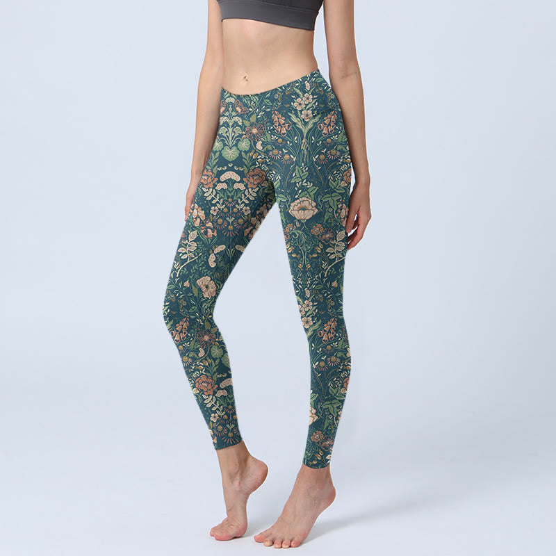 Leggings de sport imprimés Buddha Stones, coutures vertes, fleurs et vignes, pantalons de yoga pour femmes - Sarcelle - US18，UK/AU22，EU50 (4XL) - image 0