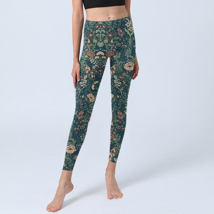 Leggings de sport imprimés Buddha Stones, coutures vertes, fleurs et vignes, pantalons de yoga pour femmes - image 6