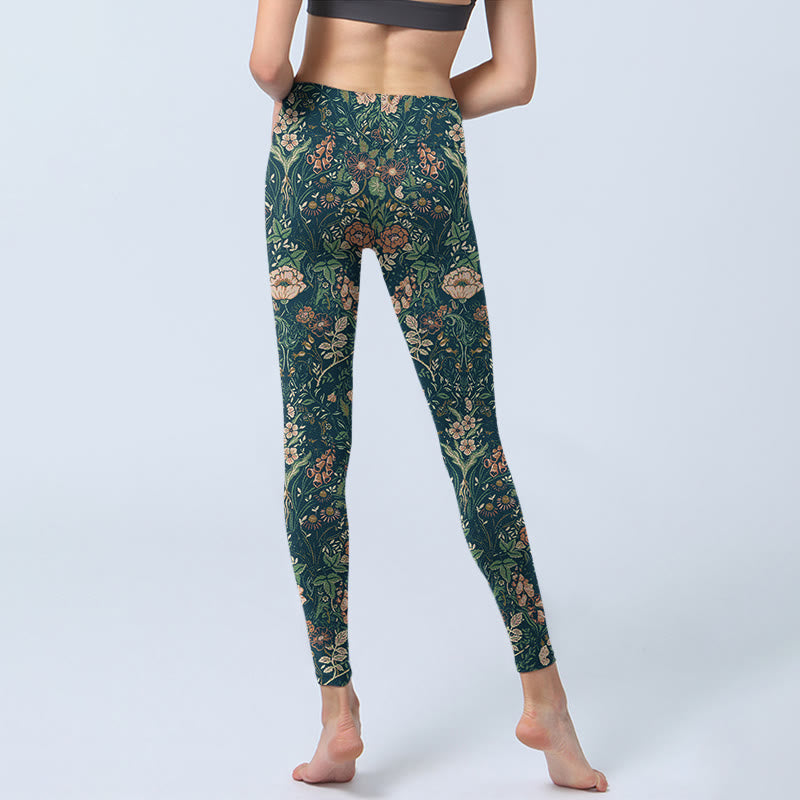 Leggings de sport imprimés Buddha Stones, coutures vertes, fleurs et vignes, pantalons de yoga pour femmes - image 6