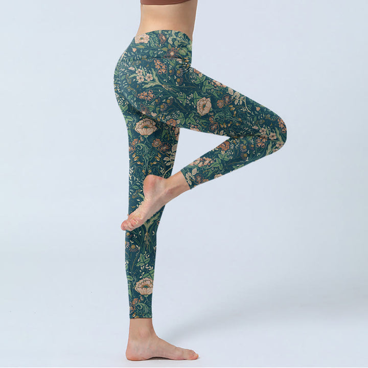 Leggings de sport imprimés Buddha Stones, coutures vertes, fleurs et vignes, pantalons de yoga pour femmes - image 3