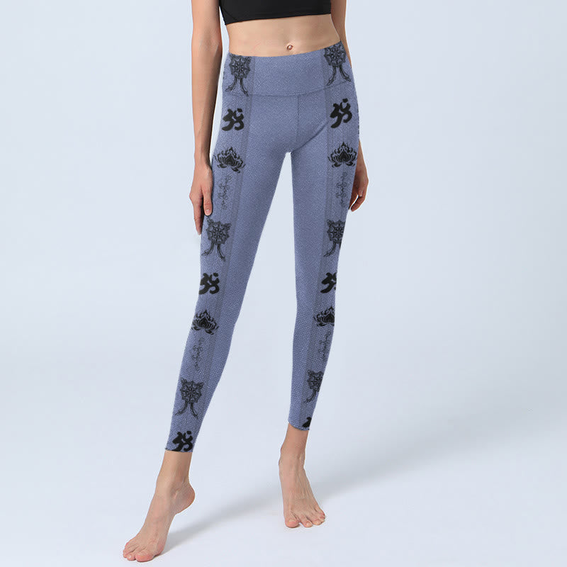 Leggings de sport imprimés Buddha Stones, coutures bleues, motif sanskrit Om Lotus, pantalon de yoga pour femme - image 6
