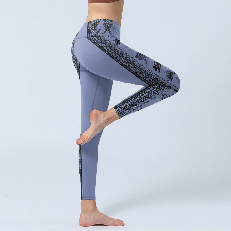 Leggings de sport imprimés Buddha Stones, coutures bleues, motif sanskrit Om Lotus, pantalon de yoga pour femme - image 4
