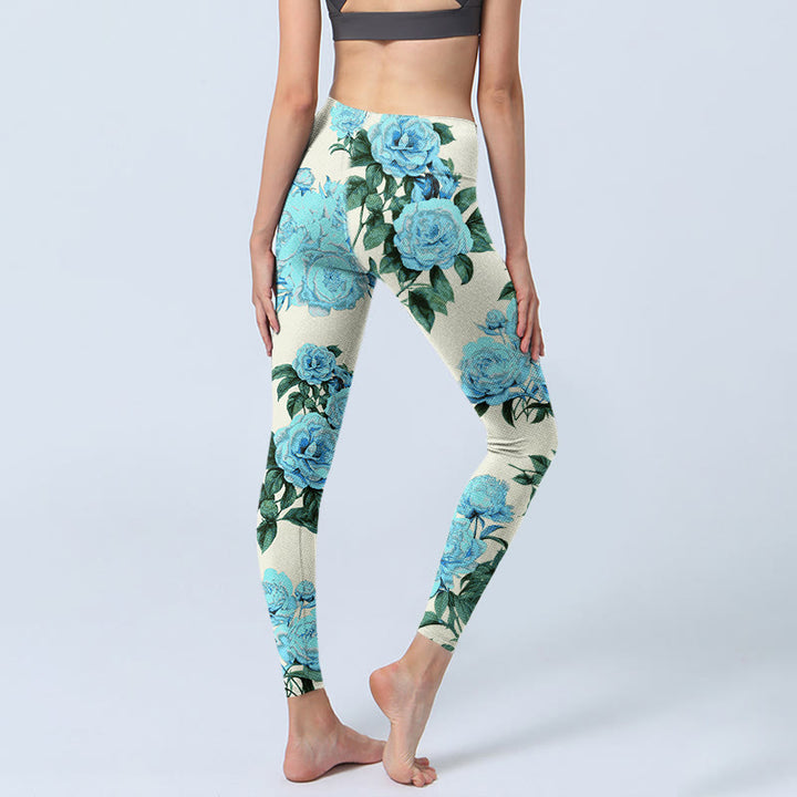 Leggings de sport à imprimé Buddha Stones, coutures blanches, fleurs de pivoine et feuilles, pantalons de yoga pour femmes - image 4