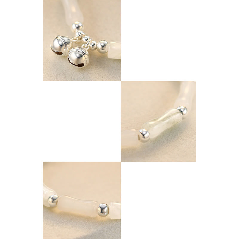 Bracelet porte-bonheur en argent sterling 925 avec breloque en forme de cloche en bambou et jade blanc naturel avec Buddha Stones