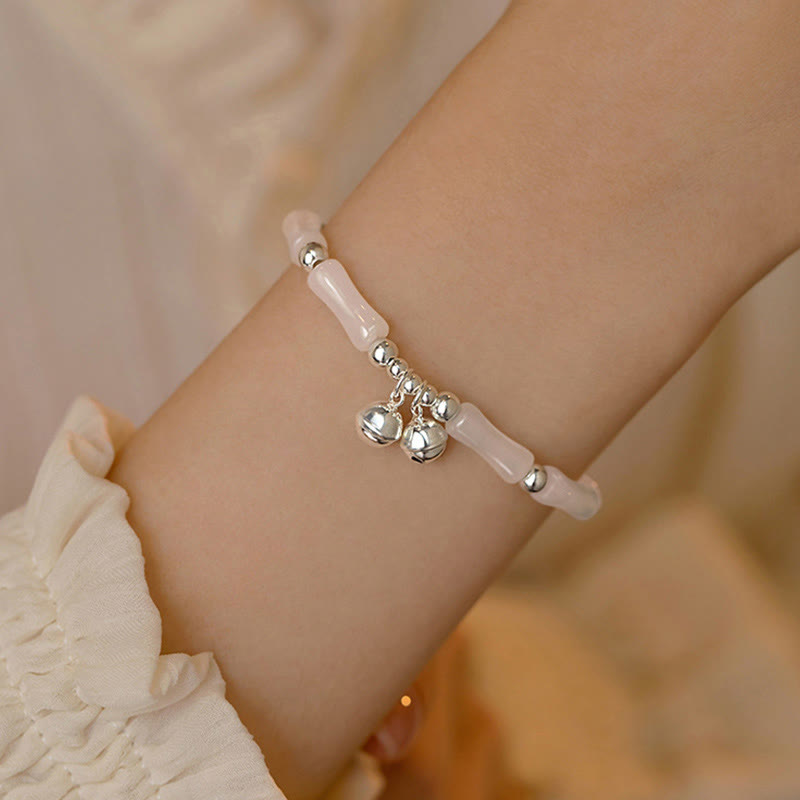 Bracelet porte-bonheur en argent sterling 925 avec breloque en forme de cloche en bambou et jade blanc naturel avec Buddha Stones