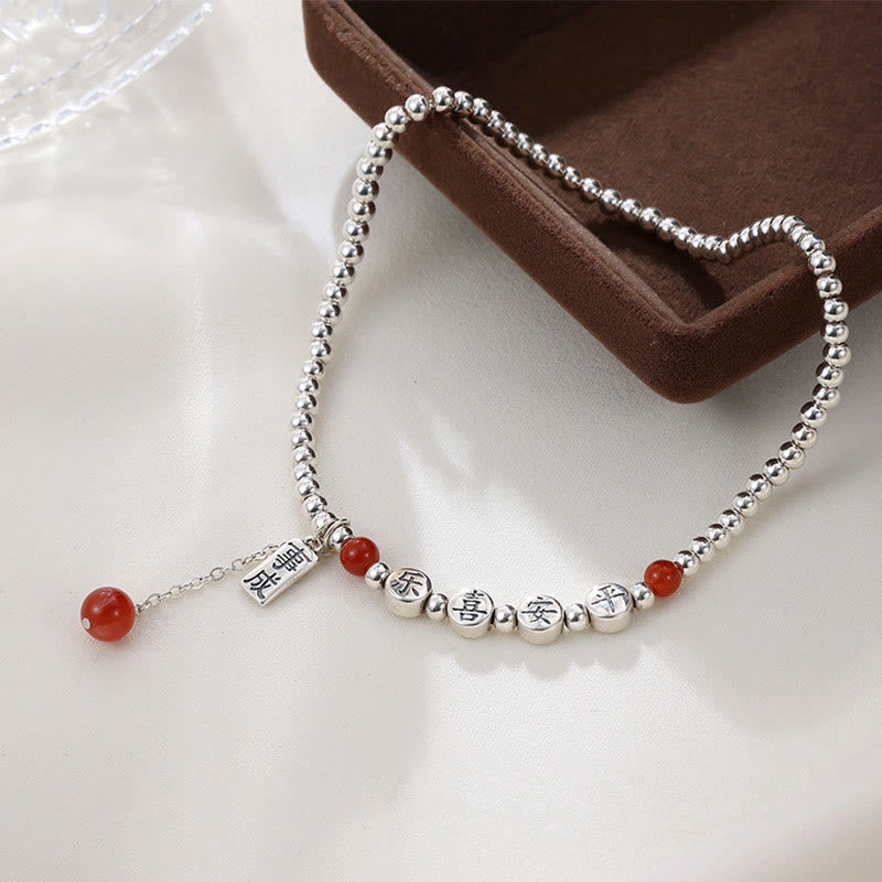 Bracelet de cheville en argent sterling 925 avec petites perles d'agate rouge et pierres de Buddha Stones , symbole de paix et de joie