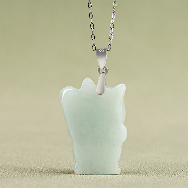 Collier pendentif en acier titane avec Buddha Stones, chat porte-bonheur et jade, symbole de prospérité - image 2