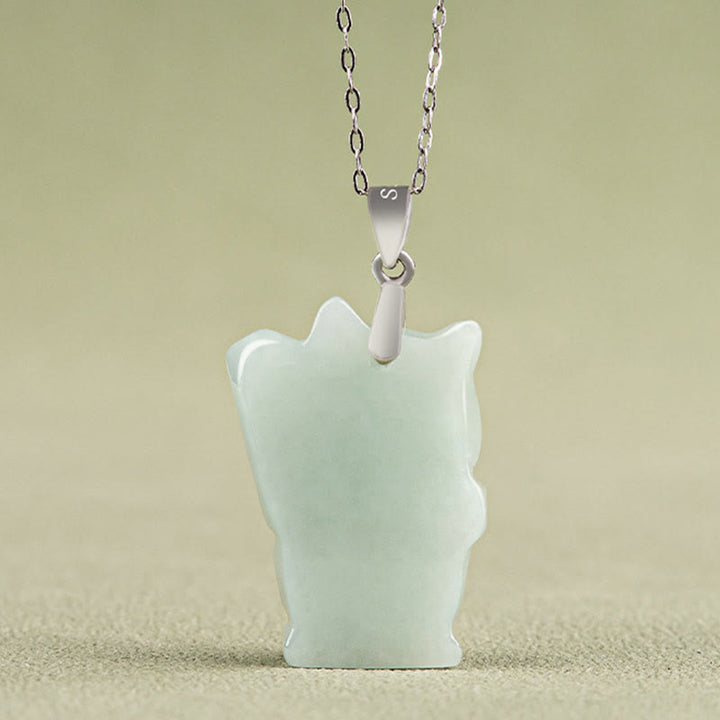 Collier pendentif en acier titane avec Buddha Stones, chat porte-bonheur et jade, symbole de prospérité - image 2