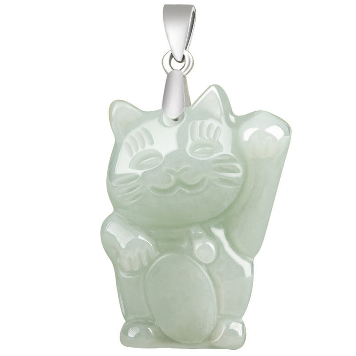 Collier pendentif en acier titane avec Buddha Stones, chat porte-bonheur et jade, symbole de prospérité - image 5