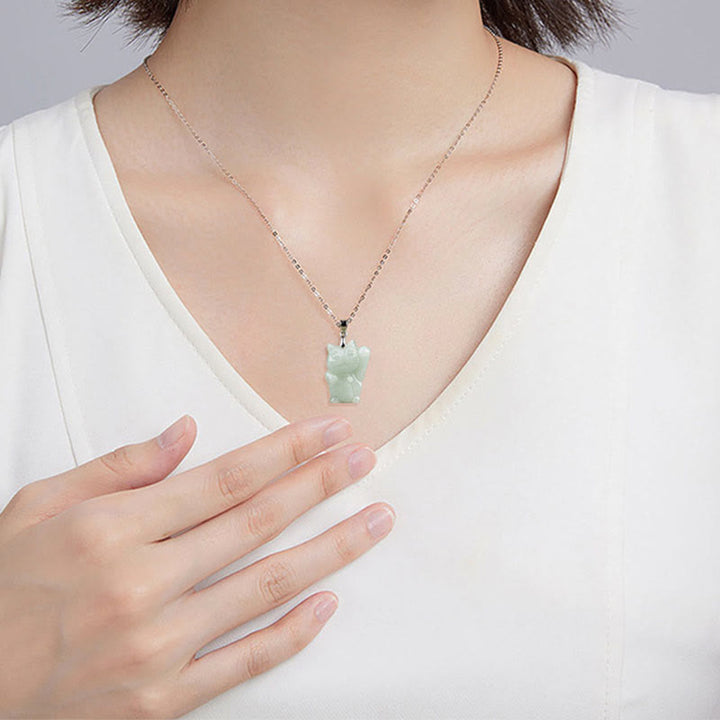 Collier pendentif en acier titane avec Buddha Stones, chat porte-bonheur et jade, symbole de prospérité - image 7