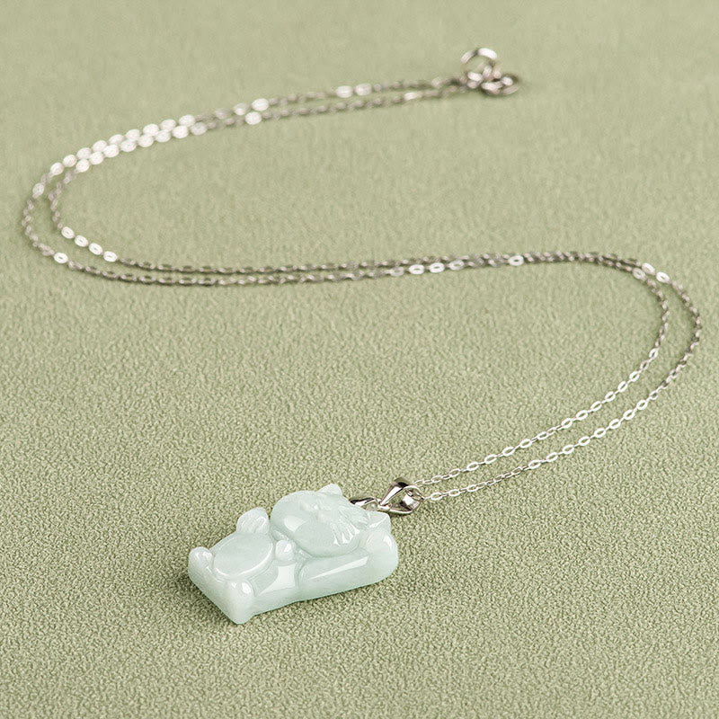 Collier pendentif en acier titane avec Buddha Stones, chat porte-bonheur et jade, symbole de prospérité - image 3