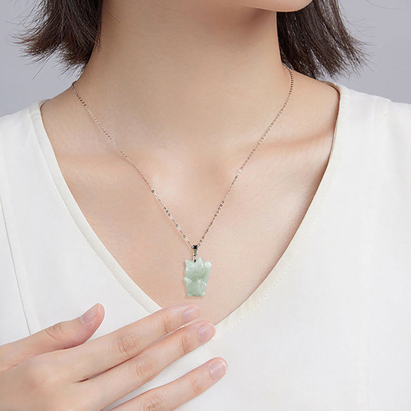 Collier pendentif en acier titane avec Buddha Stones, chat porte-bonheur et jade, symbole de prospérité - image 6