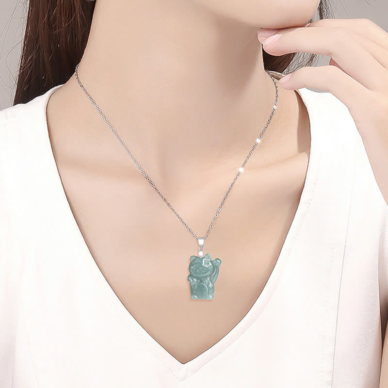 Collier pendentif en acier titane avec Buddha Stones, jade naturel, chat porte-bonheur et symbole d'abondance. - image 7