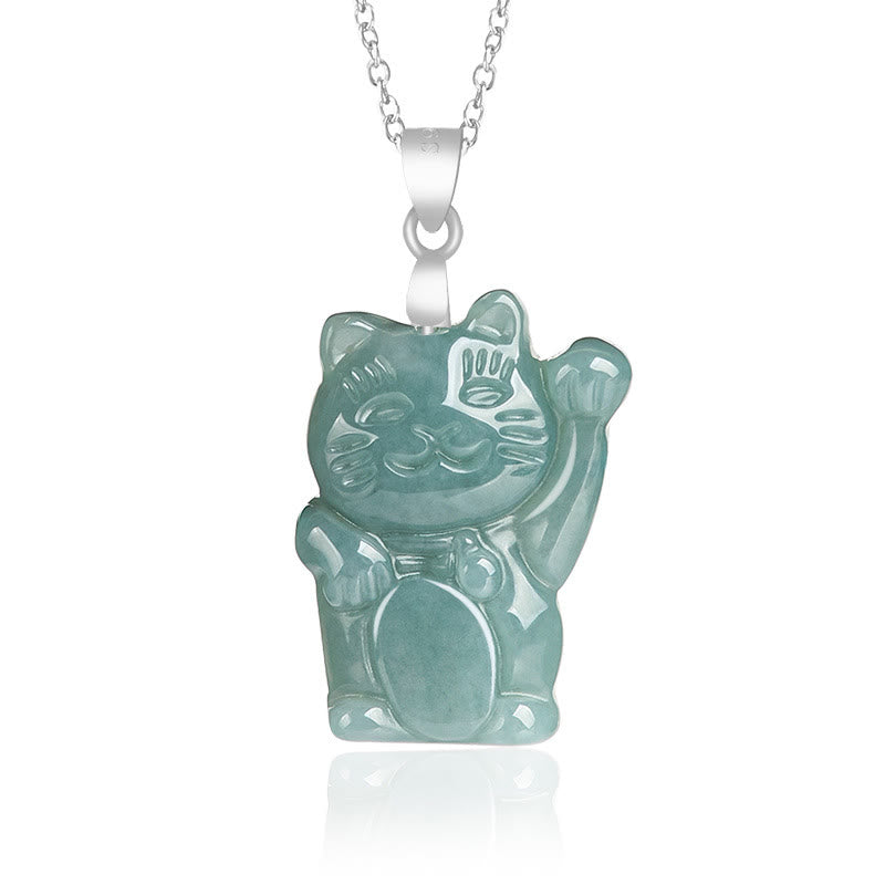 Collier pendentif en acier titane avec Buddha Stones, jade naturel, chat porte-bonheur et symbole d'abondance. - Jade - image 0