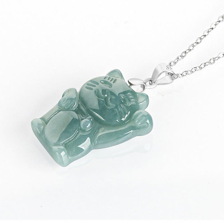 Collier pendentif en acier titane avec Buddha Stones, jade naturel, chat porte-bonheur et symbole d'abondance. - image 3