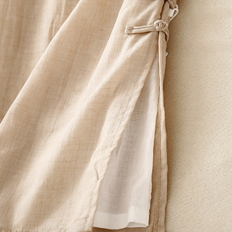 Pantalon large décontracté en coton et lin pour femme, couleur Buddha Stones , motif grenouille chinoise, boutons - image 12