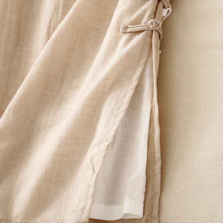 Pantalon large décontracté en coton et lin pour femme, couleur Buddha Stones , motif grenouille chinoise, boutons - image 12