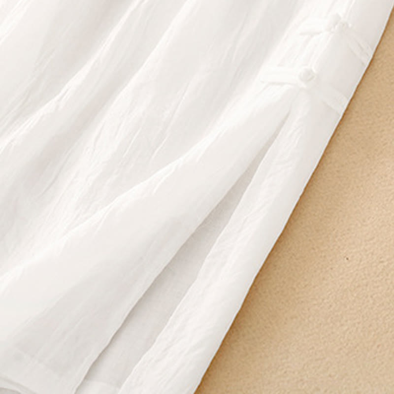 Pantalon large décontracté en coton et lin pour femme, couleur Buddha Stones , motif grenouille chinoise, boutons - image 5