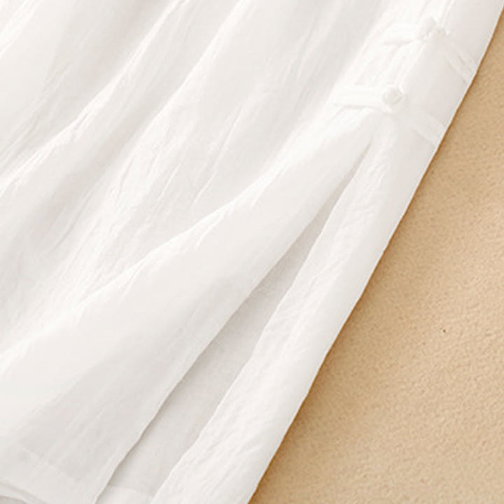 Pantalon large décontracté en coton et lin pour femme, couleur Buddha Stones , motif grenouille chinoise, boutons - image 5