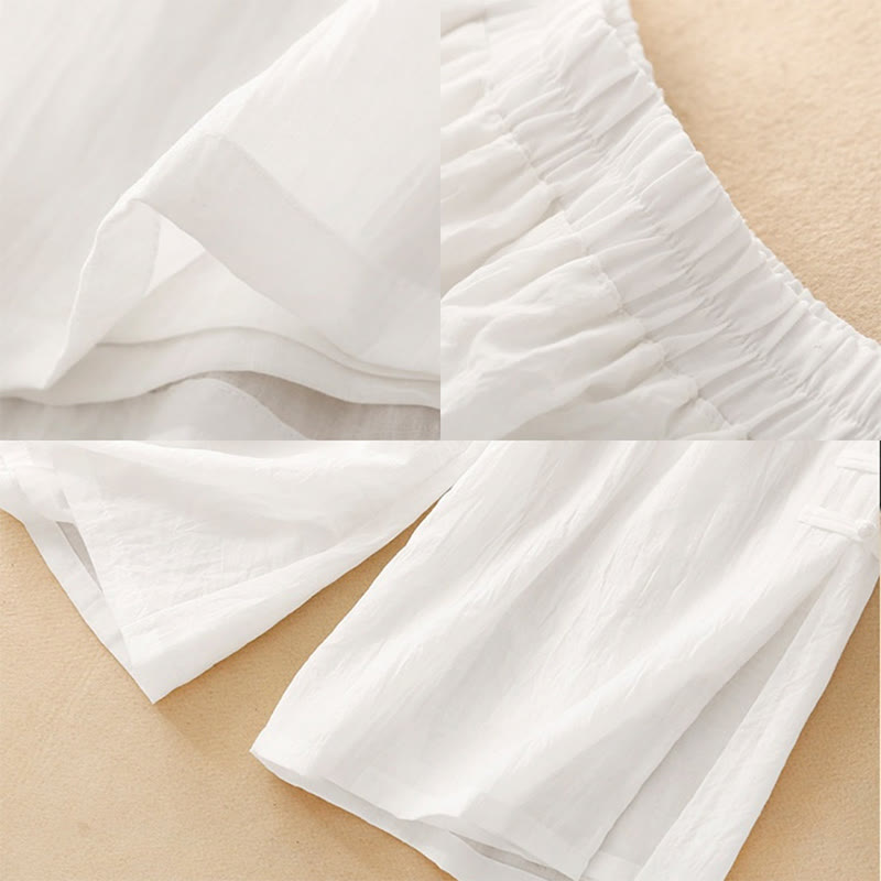 Pantalon large décontracté en coton et lin pour femme, couleur Buddha Stones , motif grenouille chinoise, boutons - image 8