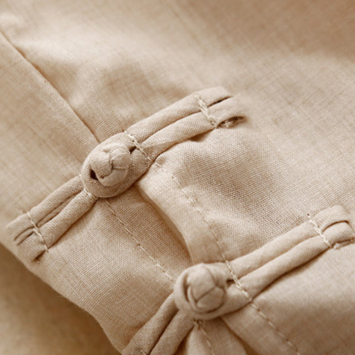 Pantalon large décontracté en coton et lin pour femme, couleur Buddha Stones , motif grenouille chinoise, boutons - image 14