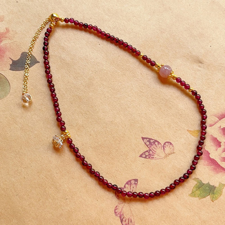 Bracelet double tour en Buddha Stones, fleur naturelle, grenat, cristal rose, calme