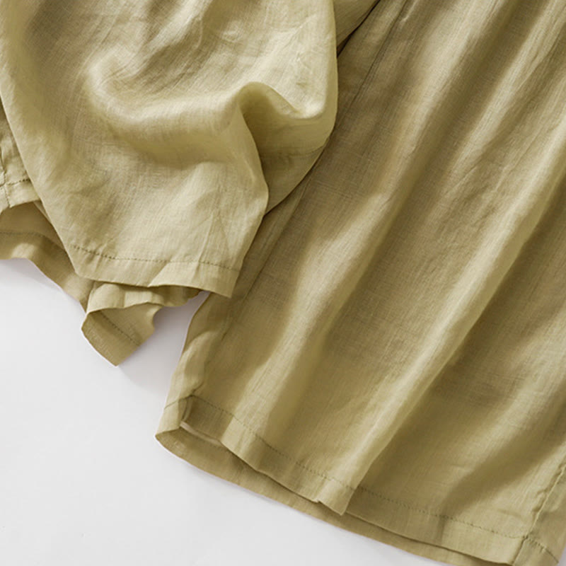 Pantalon large d'été en coton et lin double épaisseur avec broderie Buddha Stones et poches pour femme - image 6