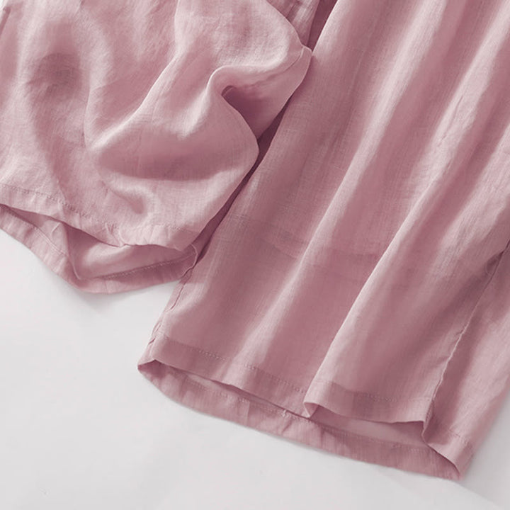 Pantalon large d'été en coton et lin double épaisseur avec broderie Buddha Stones et poches pour femme - image 14