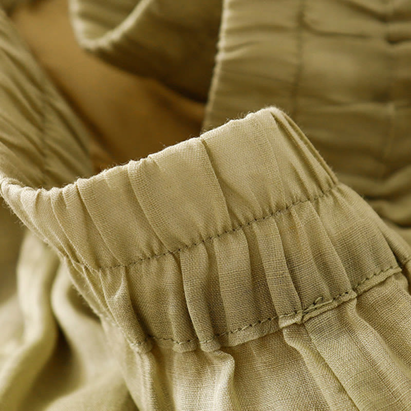 Pantalon large d'été en coton et lin double épaisseur avec broderie Buddha Stones et poches pour femme - image 3